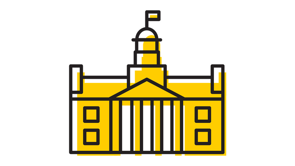 Old Capitol graphic image: yellow, black, and white